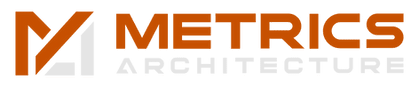 Logo for Metrics Architecture featuring an abstract orange and white "M" graphic on the left and the company name in orange and gray text on the right.